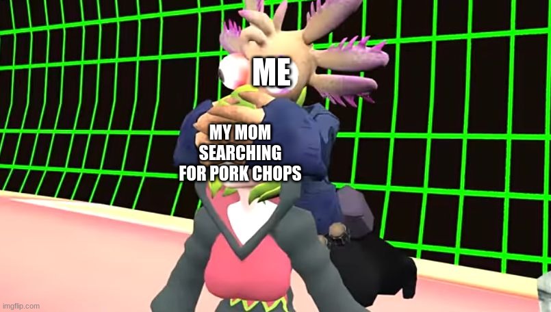 por,,,k chops | ME; MY MOM SEARCHING FOR PORK CHOPS | image tagged in smg4 axol covering melony's eyes | made w/ Imgflip meme maker