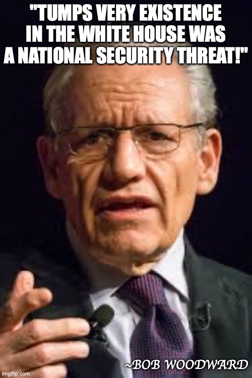 Bob Woodward | "TUMPS VERY EXISTENCE IN THE WHITE HOUSE WAS A NATIONAL SECURITY THREAT!"; ~BOB WOODWARD | image tagged in bob woodward | made w/ Imgflip meme maker