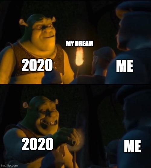 2020 life | ME; MY DREAM; 2020; 2O2O; ME | image tagged in shrek extinguish | made w/ Imgflip meme maker