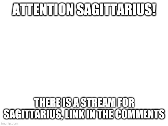 Lets go | ATTENTION SAGITTARIUS! THERE IS A STREAM FOR SAGITTARIUS, LINK IN THE COMMENTS | image tagged in blank white template | made w/ Imgflip meme maker