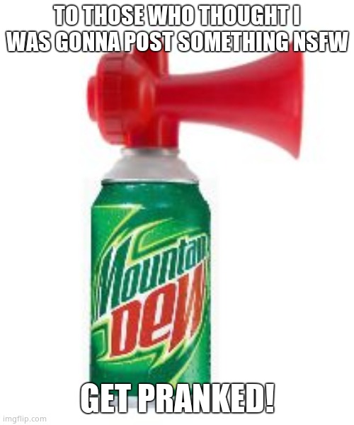 mlg air horn | TO THOSE WHO THOUGHT I WAS GONNA POST SOMETHING NSFW; GET PRANKED! | image tagged in mlg air horn | made w/ Imgflip meme maker