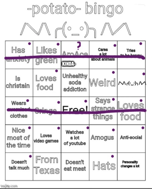 e | KINDA- | image tagged in -potato- bingo | made w/ Imgflip meme maker