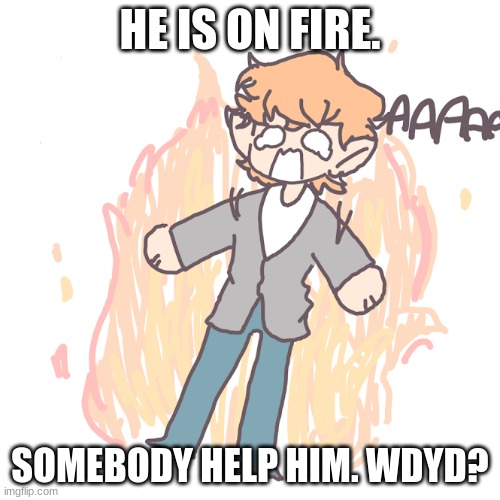 HE ON FIRE | HE IS ON FIRE. SOMEBODY HELP HIM. WDYD? | image tagged in fire | made w/ Imgflip meme maker