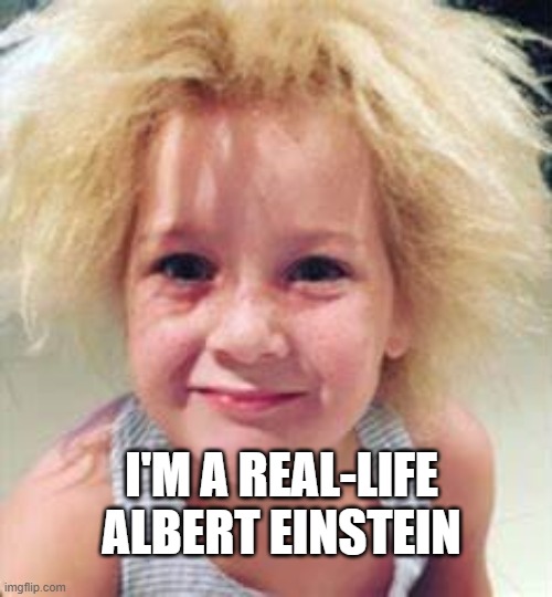 I'm a real life Albert Einstein | I'M A REAL-LIFE ALBERT EINSTEIN | image tagged in genius,comedy genius,bad hair day | made w/ Imgflip meme maker