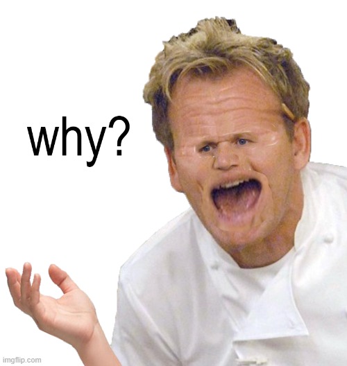 why? | image tagged in chef gordon ramsay,why,memes,funny | made w/ Imgflip meme maker