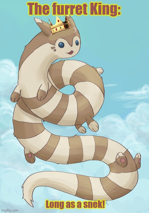 Bow before the mighty furret king! | The furret King:; Long as a snek! | image tagged in furret,invasion,continues,furfurfur,pokemon | made w/ Imgflip meme maker