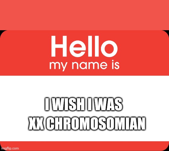 Hello My Name Is | I WISH I WAS XX CHROMOSOMIAN | image tagged in hello my name is | made w/ Imgflip meme maker