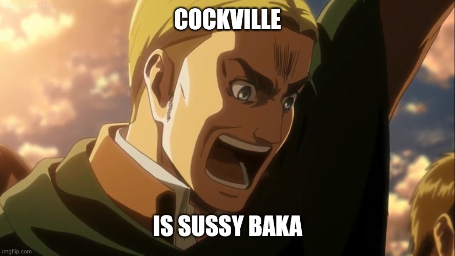 ERWIN | COCKVILLE IS SUSSY BAKA | image tagged in erwin | made w/ Imgflip meme maker