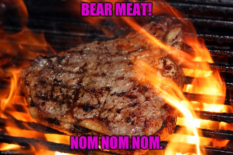 steak | BEAR MEAT! NOM NOM NOM. | image tagged in steak | made w/ Imgflip meme maker