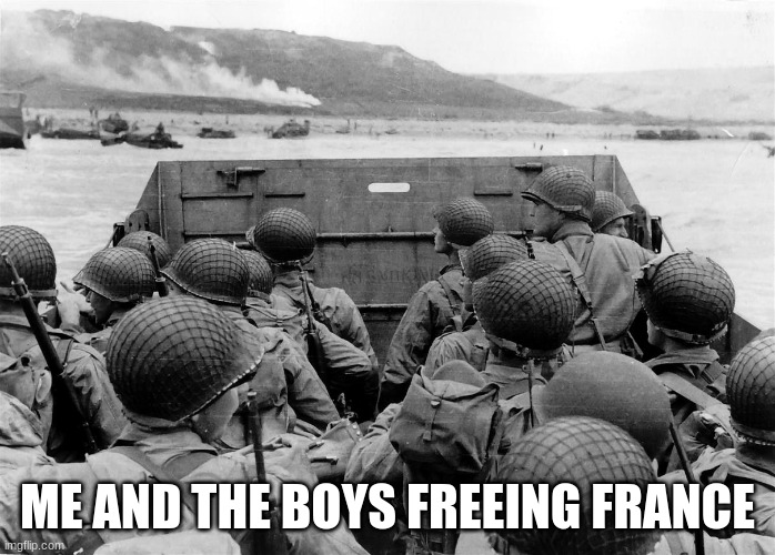 Normandy Omaha Beach | ME AND THE BOYS FREEING FRANCE | image tagged in normandy omaha beach | made w/ Imgflip meme maker