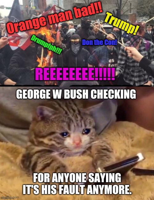 Poor Dub-Yah - he used to be the guy... | Orange man bad!! Trump! Don the Con! Drumpfph!!! REEEEEEEE!!!!! | image tagged in antifa democrat leftist terrorist | made w/ Imgflip meme maker