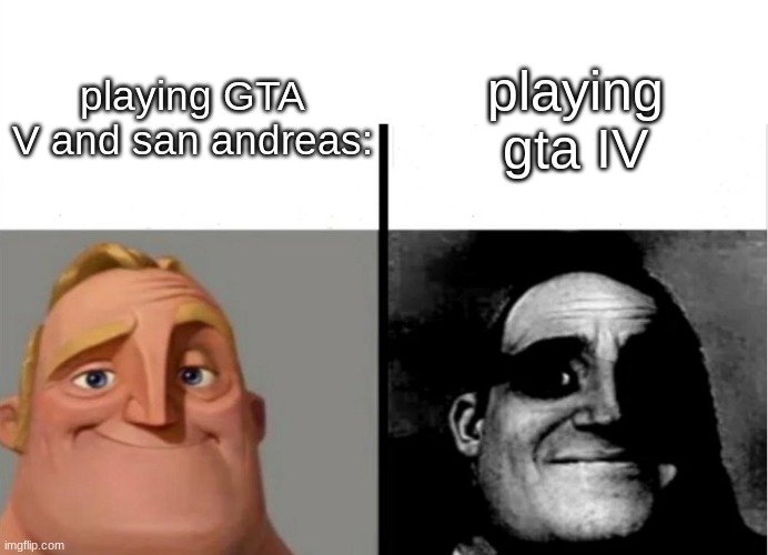 gta 4 was a disaster | playing gta IV; playing GTA V and san andreas: | image tagged in teacher's copy,gta | made w/ Imgflip meme maker