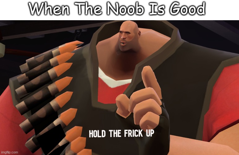 Idk | When The Noob Is Good | image tagged in hold the frick up | made w/ Imgflip meme maker