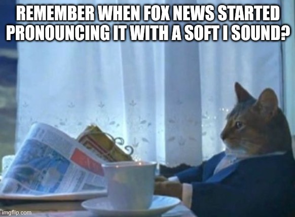 I Should Buy A Boat Cat Meme | REMEMBER WHEN FOX NEWS STARTED PRONOUNCING IT WITH A SOFT I SOUND? | image tagged in memes,i should buy a boat cat | made w/ Imgflip meme maker