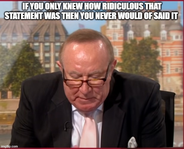 If you only understood | IF YOU ONLY KNEW HOW RIDICULOUS THAT STATEMENT WAS THEN YOU NEVER WOULD OF SAID IT | image tagged in andrew neil bored | made w/ Imgflip meme maker