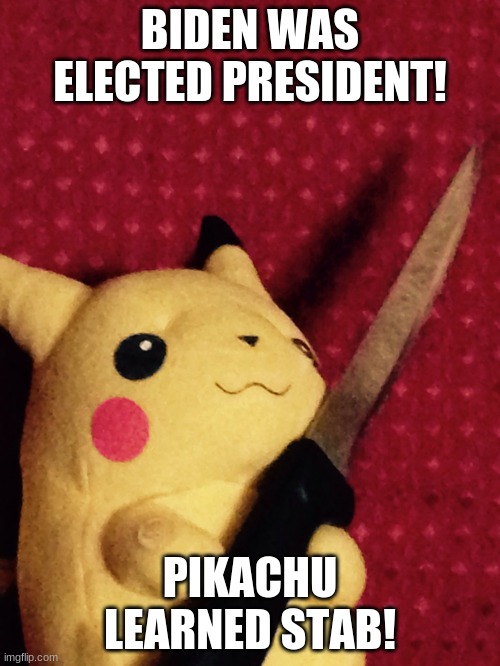 PIKACHU learned STAB! | BIDEN WAS ELECTED PRESIDENT! PIKACHU LEARNED STAB! | image tagged in pikachu learned stab | made w/ Imgflip meme maker