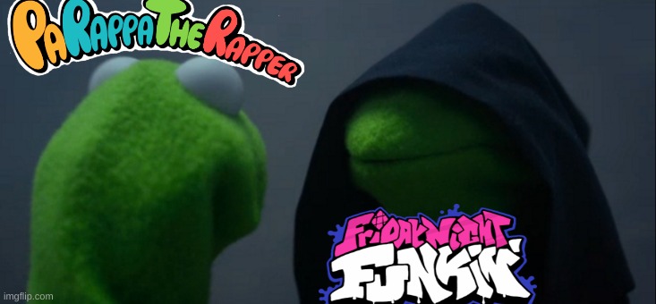 Parappa The Rapper vs. Friday Night Funkin': chad vs. virgin | image tagged in memes,evil kermit | made w/ Imgflip meme maker