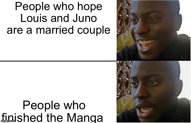 Disappointed Black Guy | People who hope Louis and Juno are a married couple; People who finished the Manga | image tagged in disappointed black guy | made w/ Imgflip meme maker