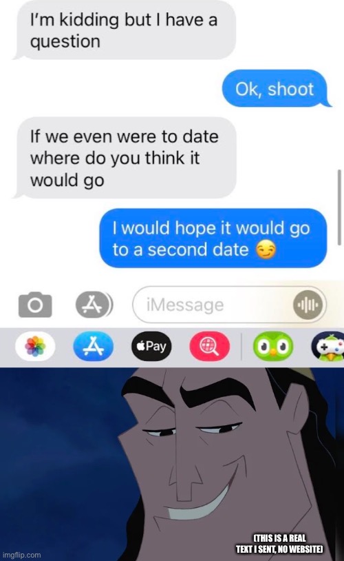 Noice | (THIS IS A REAL TEXT I SENT, NO WEBSITE) | image tagged in nice kronk | made w/ Imgflip meme maker