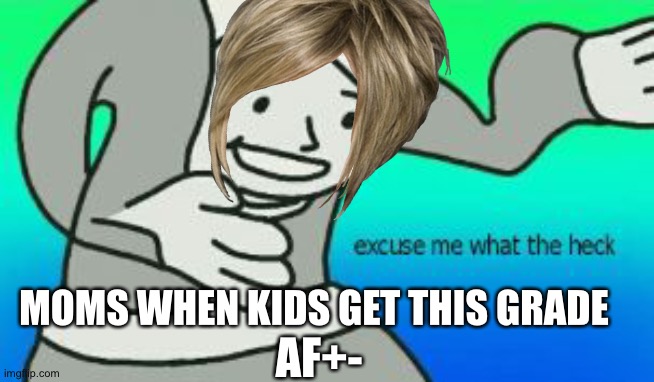 This is a fake grade | MOMS WHEN KIDS GET THIS GRADE; AF+- | image tagged in excuse me what the heck | made w/ Imgflip meme maker