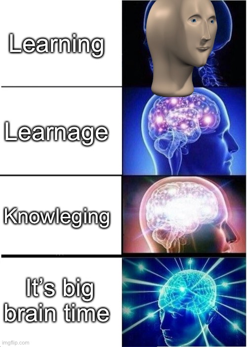Expanding Brain | Learning; Learnage; Knowleging; It’s big brain time | image tagged in memes,expanding brain | made w/ Imgflip meme maker