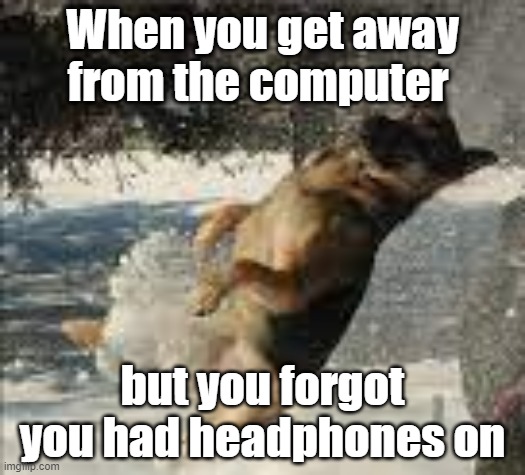 Who else found this relatable? | When you get away from the computer; but you forgot you had headphones on | image tagged in dog slipping,funny memes,relatable memes | made w/ Imgflip meme maker