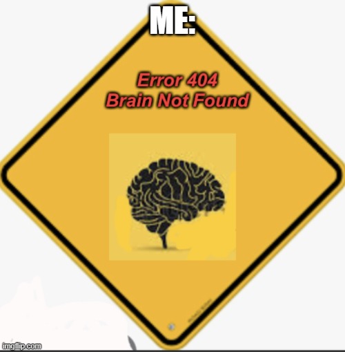 Error 404 Brain Not Found | ME: | image tagged in error 404 brain not found | made w/ Imgflip meme maker