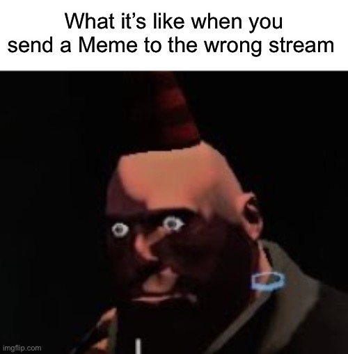 … | What it’s like when you send a Meme to the wrong stream | image tagged in tf2 heavy stare | made w/ Imgflip meme maker