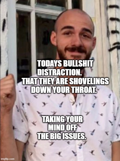Brian Laundrie | TODAYS BULLSHIT DISTRACTION.         THAT THEY ARE SHOVELINGS DOWN YOUR THROAT. TAKING YOUR MIND OFF THE BIG ISSUES. | image tagged in brian laundrie | made w/ Imgflip meme maker