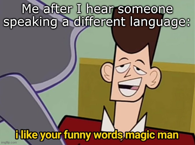 I like your funny words magic man | Me after I hear someone speaking a different language: | image tagged in i like your funny words magic man | made w/ Imgflip meme maker