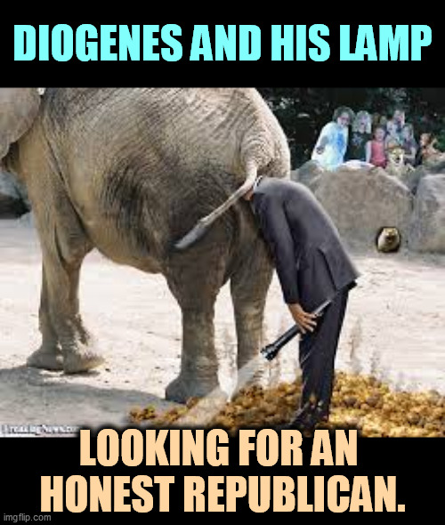 Won't find one, either. | DIOGENES AND HIS LAMP; LOOKING FOR AN 
HONEST REPUBLICAN. | image tagged in a republican in search of ideas - elephant flashlight,honest,republican,none,conspiracy,contagion | made w/ Imgflip meme maker
