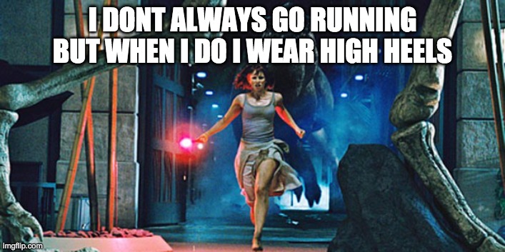 running | I DONT ALWAYS GO RUNNING BUT WHEN I DO I WEAR HIGH HEELS | image tagged in funny | made w/ Imgflip meme maker