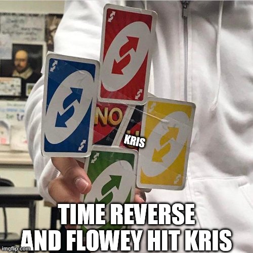 No u | KRIS; TIME REVERSE AND FLOWEY HIT KRIS | image tagged in no u | made w/ Imgflip meme maker