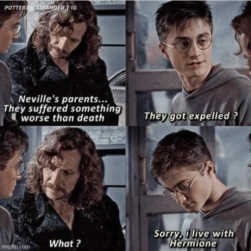 "I'm glad that you still listen to miss granger at any rate"- professor mcgonagall | image tagged in granger,or worse expelled,school,death,sirius,neville | made w/ Imgflip meme maker