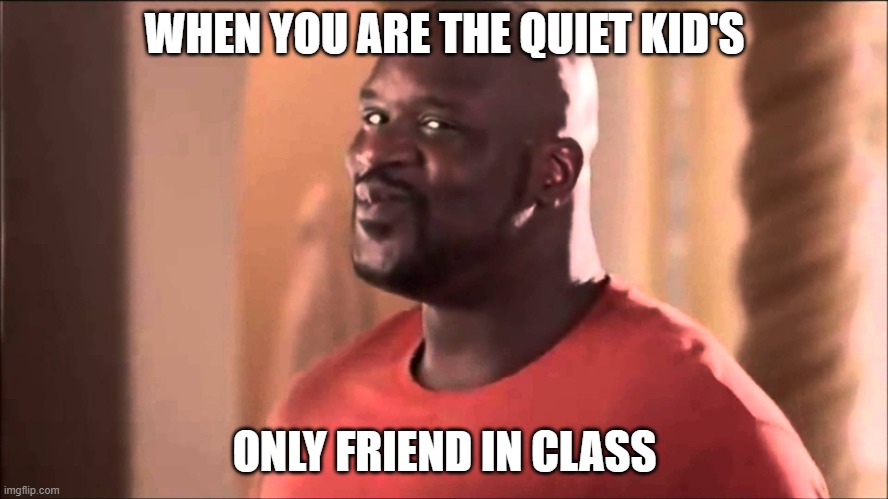 Im SAFE | WHEN YOU ARE THE QUIET KID'S; ONLY FRIEND IN CLASS | image tagged in shaq smile | made w/ Imgflip meme maker