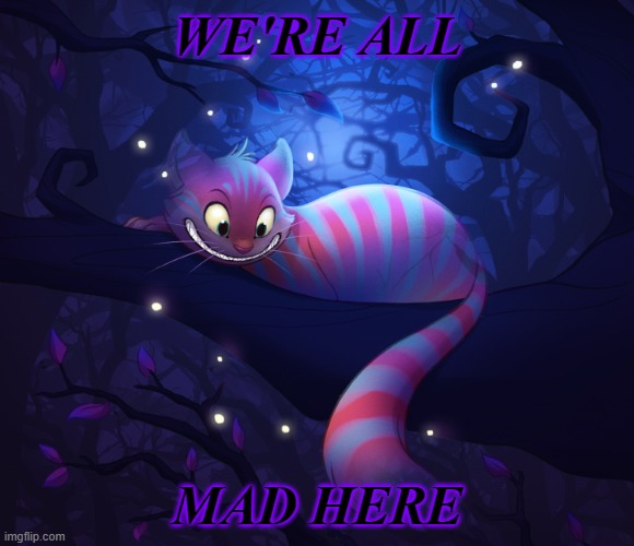 Another one of these xD (By saitenyo) | WE'RE ALL; MAD HERE | image tagged in mad pride,memes,cheshire cat,again,furry | made w/ Imgflip meme maker