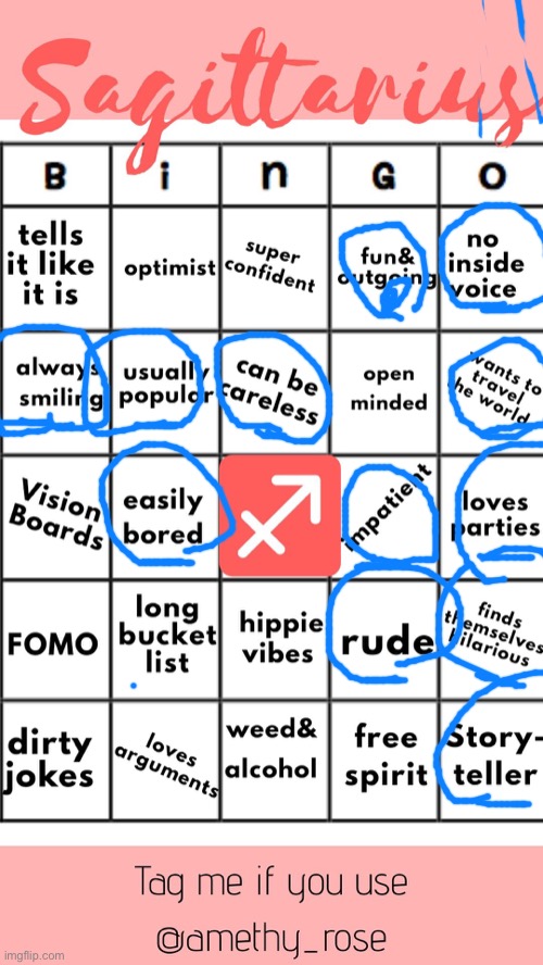 Hi | image tagged in sagittarius official bingo | made w/ Imgflip meme maker