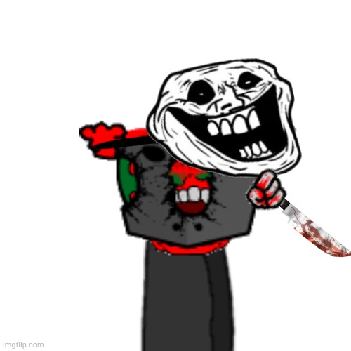 Tricky in a Trollge costume because yes, the blood on the knife and my hands is fake, the blood in the cup is cherry juice | image tagged in memes,blank transparent square | made w/ Imgflip meme maker