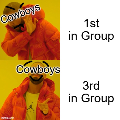 Drake Hotline Bling | 1st in Group; Cowboys; Cowboys; 3rd in Group | image tagged in memes,drake hotline bling | made w/ Imgflip meme maker