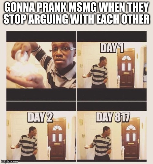 arguing in the comments i mean XD | GONNA PRANK MSMG WHEN THEY STOP ARGUING WITH EACH OTHER | image tagged in gonna prank x when he/she gets home | made w/ Imgflip meme maker