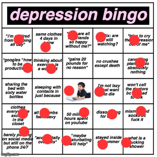 uWu | image tagged in depression bingo | made w/ Imgflip meme maker