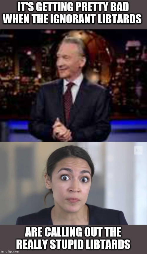 IT'S GETTING PRETTY BAD WHEN THE IGNORANT LIBTARDS; ARE CALLING OUT THE REALLY STUPID LIBTARDS | image tagged in crazy alexandria ocasio-cortez | made w/ Imgflip meme maker