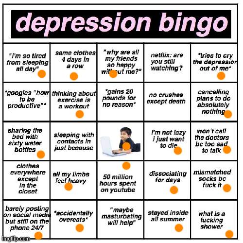 F**k everything. Yes I'm now using 3DS, shut up | image tagged in depression bingo | made w/ Imgflip meme maker
