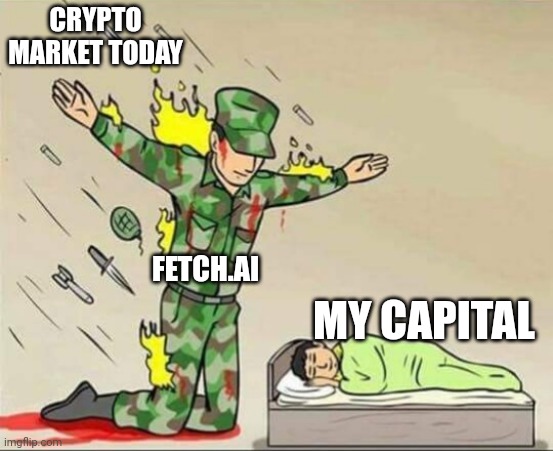 Soldier protecting sleeping child | CRYPTO MARKET TODAY; FETCH.AI; MY CAPITAL | image tagged in soldier protecting sleeping child,FetchAI_Community | made w/ Imgflip meme maker