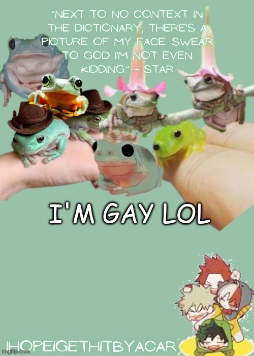 Green temp | I'M GAY LOL | image tagged in green temp | made w/ Imgflip meme maker