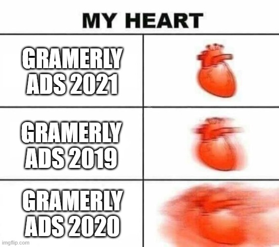 My heart blank | GRAMERLY ADS 2021; GRAMERLY ADS 2019; GRAMERLY ADS 2020 | image tagged in my heart blank | made w/ Imgflip meme maker