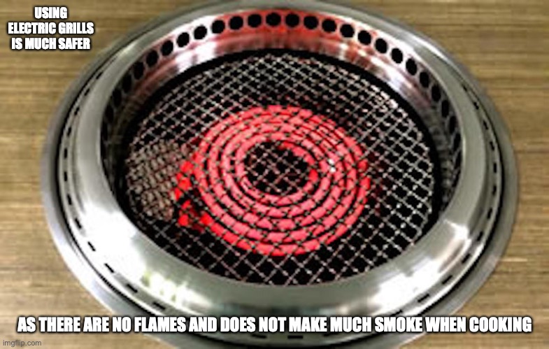 Electric Grill | USING ELECTRIC GRILLS IS MUCH SAFER; AS THERE ARE NO FLAMES AND DOES NOT MAKE MUCH SMOKE WHEN COOKING | image tagged in memes,barbecue | made w/ Imgflip meme maker