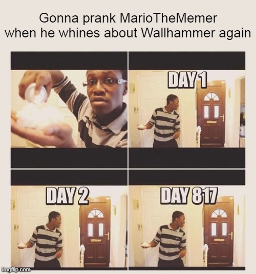 gonna prank x when he/she gets home | Gonna prank MarioTheMemer when he whines about Wallhammer again | image tagged in gonna prank x when he/she gets home | made w/ Imgflip meme maker