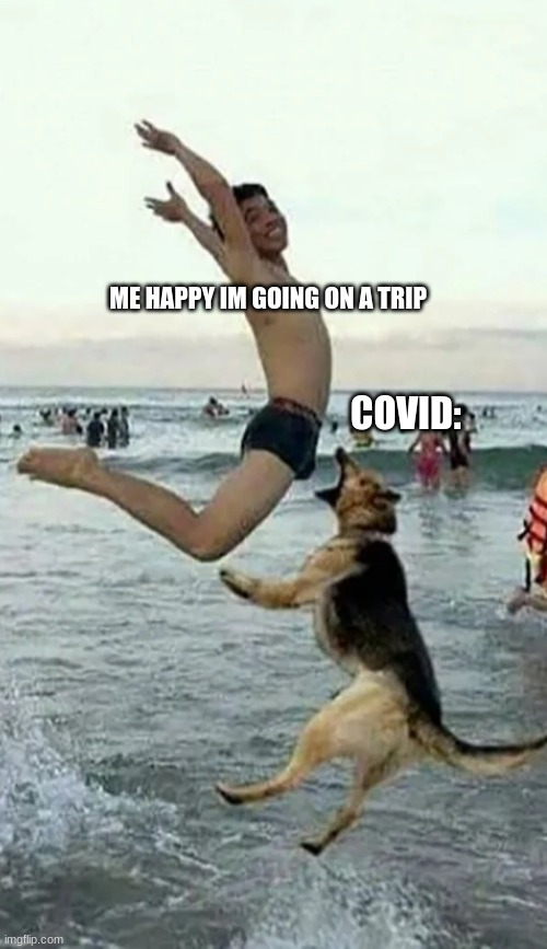 I speak for most people | ME HAPPY IM GOING ON A TRIP; COVID: | image tagged in covid 19,funny memes | made w/ Imgflip meme maker