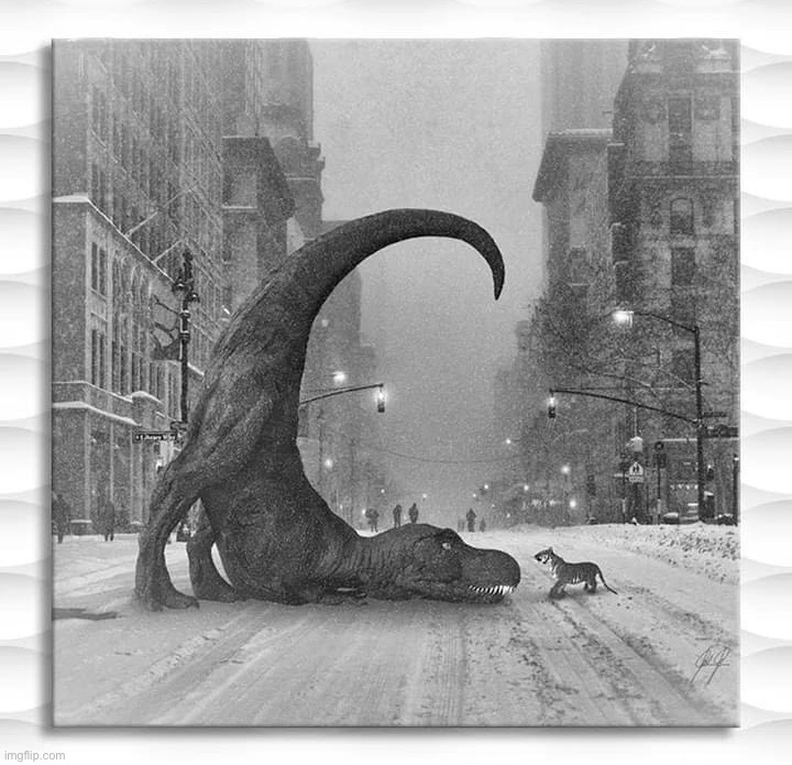 [New York City; 1973, uncolorized] | image tagged in tiger t-rex | made w/ Imgflip meme maker